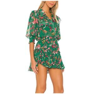 MISA Los Angeles Lillian Dress Green Floral Ruffle